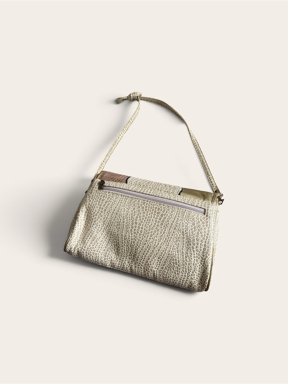 Vintage NAS 80s  Patchwork Leather Shoulder Bag in Metallic Neutrals - Picture 3 of 10